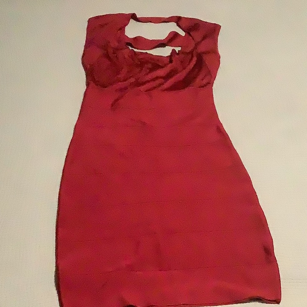 Bebe Red Ruffled Halter Sheath Dress - Picture 4 of 6